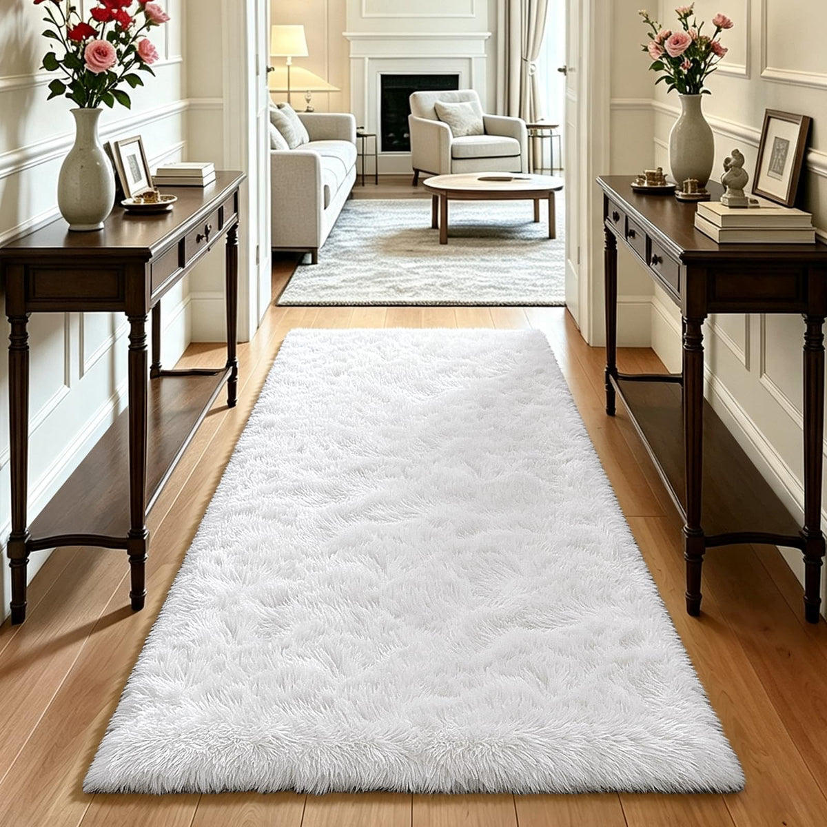 Beige 2x4 Area Rugs for Bedroom, Fluffy Shag Rug Small Rug Bedside Carpet