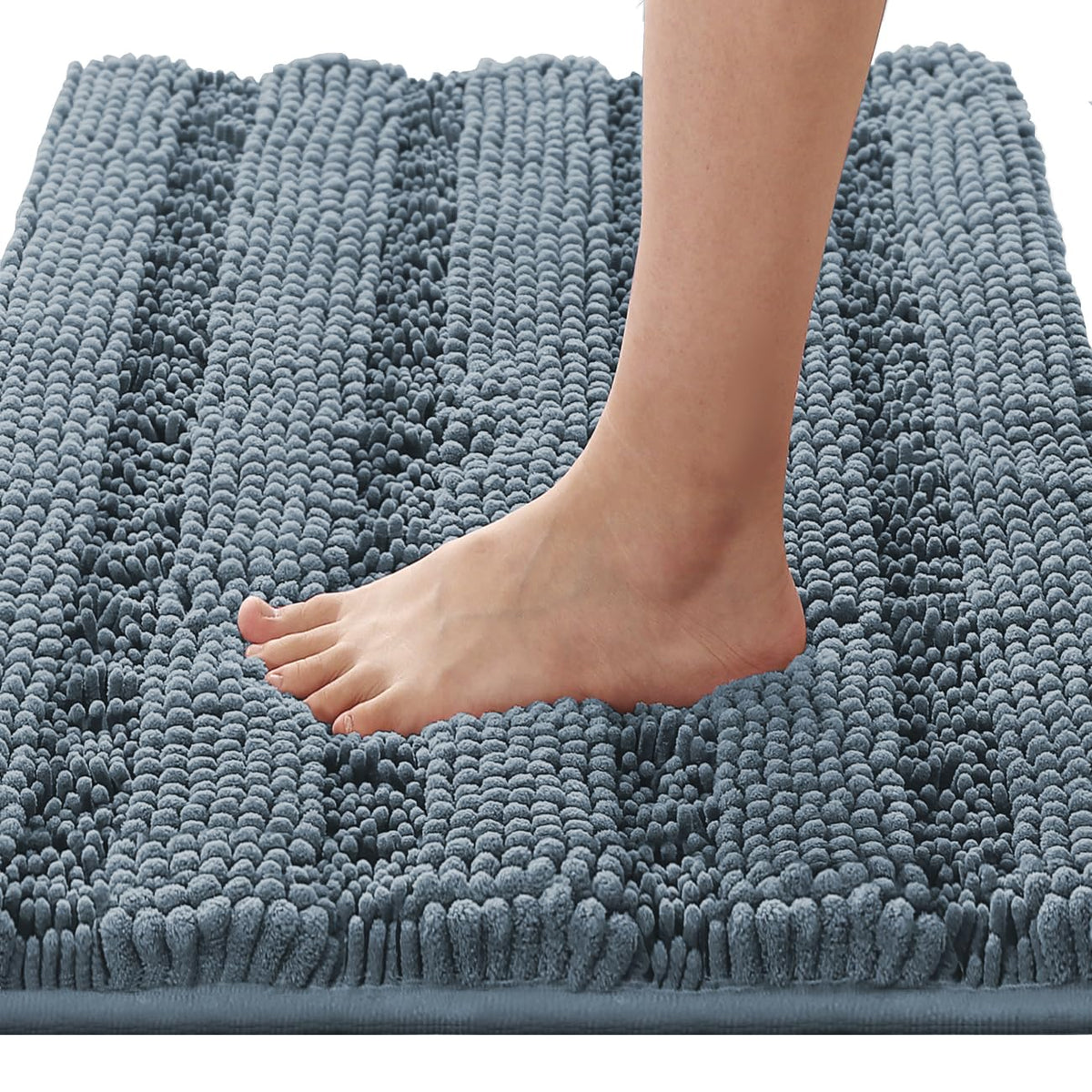H.VERSAILTEX Bathroom Rugs Bath Rug Set 2 Piece Bathroom Contour Rug Toilet Mat Sets Non Slip Contour Bath Rug Ultra Thick Water Absorbent Striped Bath Mats Washable(47" x 17" Plus 20" x 20" U, Cream)