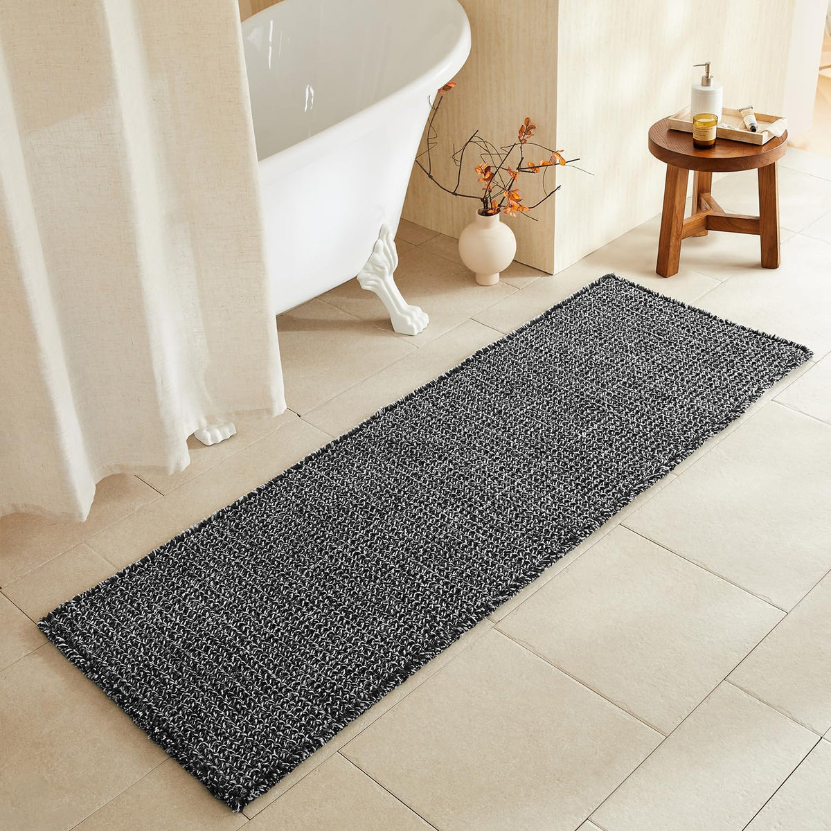 TYUU Waffle Bath Mat, Boho Bathroom Rugs Non Slip Washable, 30x20 Khaki