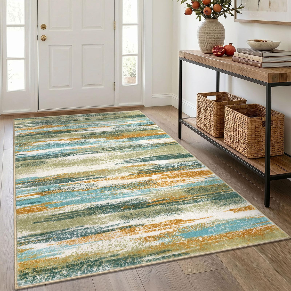 Lansny Abstract Washable 2x6 Runner Rug Non Slip Runners for Hallway
