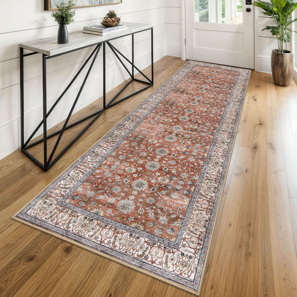 KUTA Vintage Floral Washable 2x3 Rugs for Entryway Blue Grey Beige