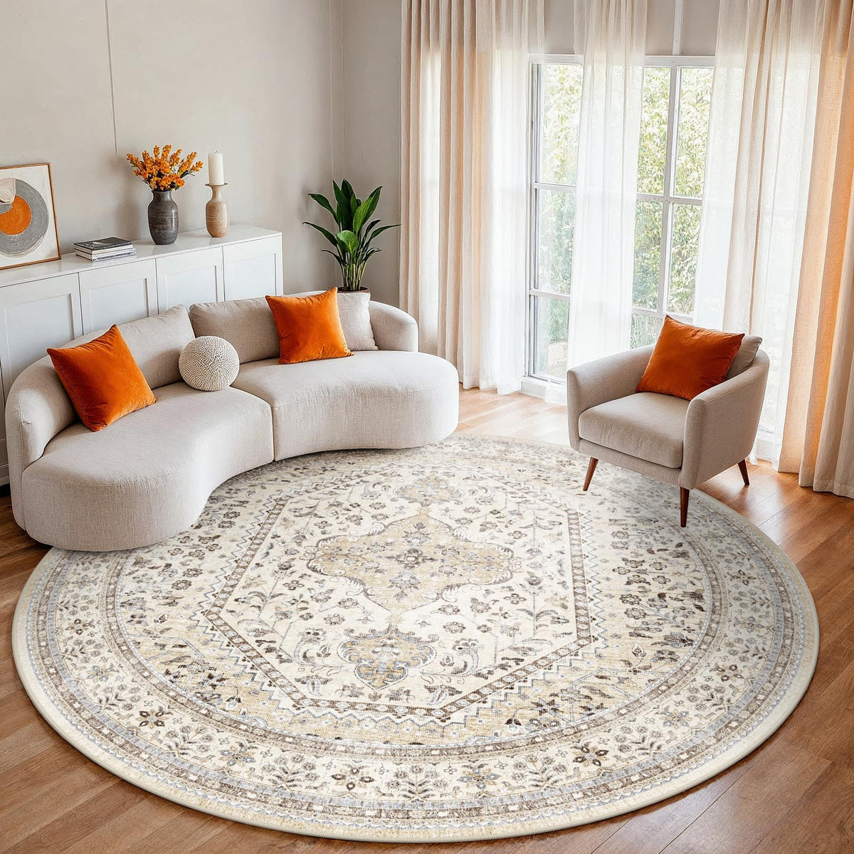 2x3 Washable Entryway Area Rug - Non-Slip Boho Throw Rugs Beige Gray