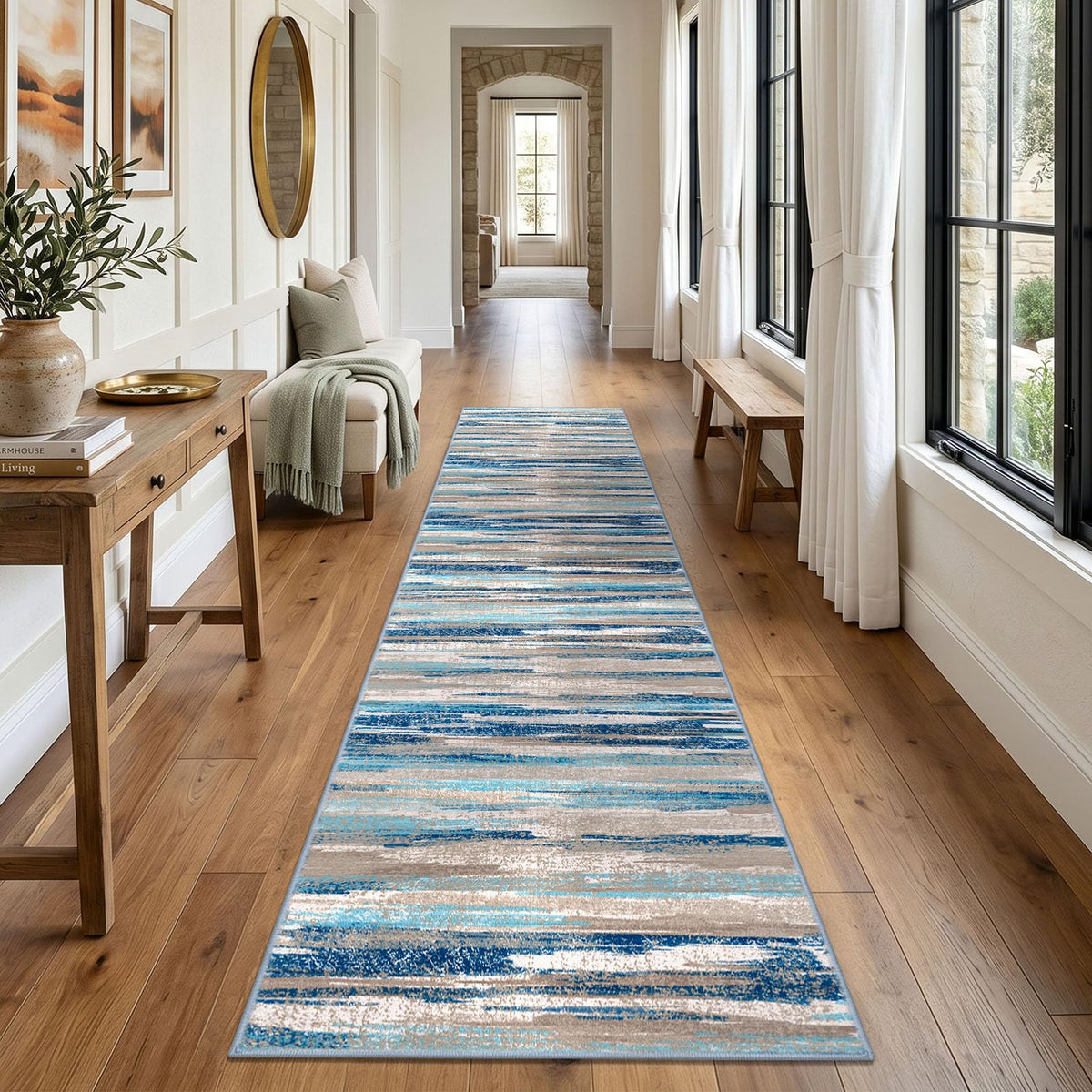 Lansny Abstract Washable 2x6 Runner Rug Non Slip Runners for Hallway