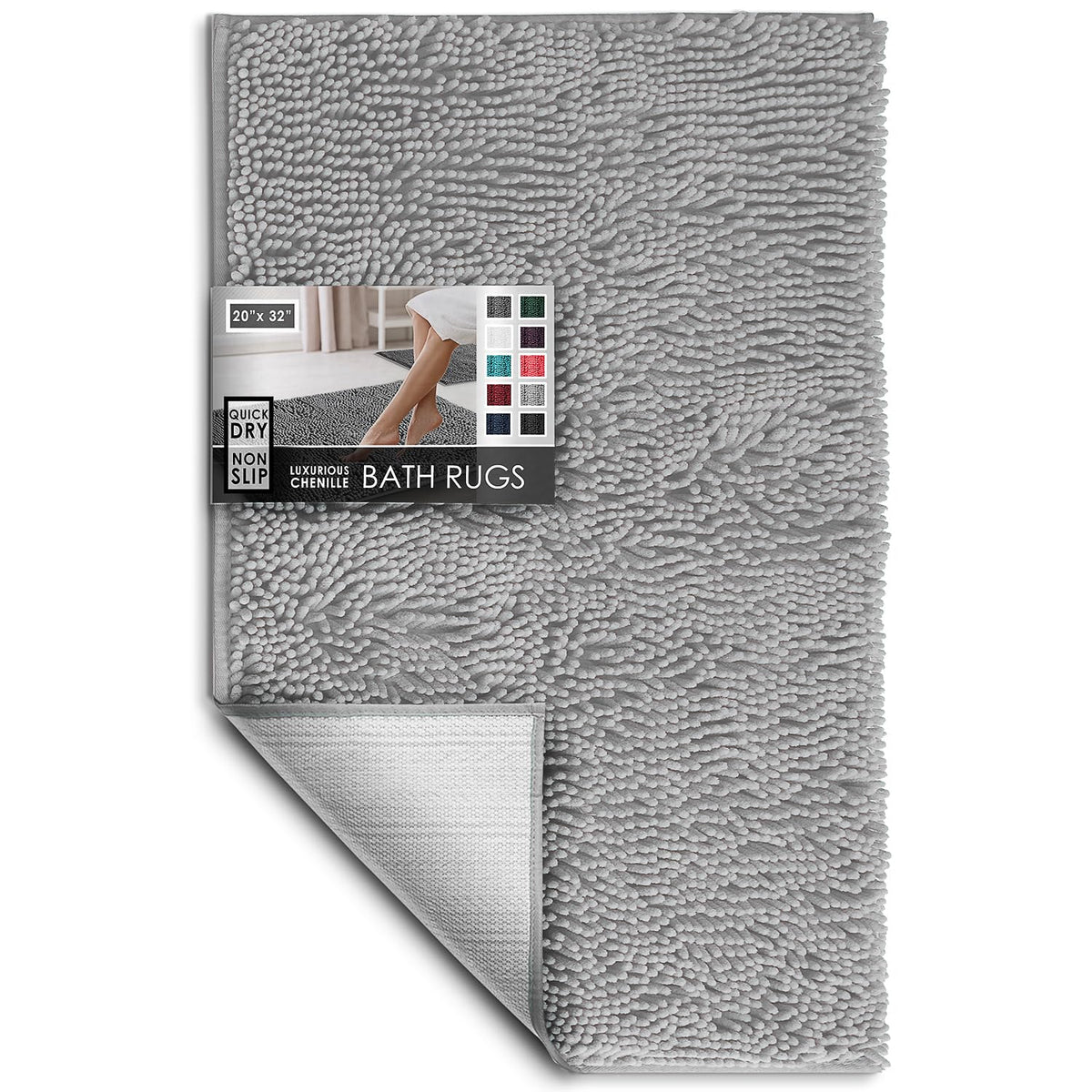 Hearth & Harbor Bathroom Rugs, Chenille Bath Mat - Machine Washable Bath Mats for Bathroom Non-Slip Backing Rubber, Quick Dry Bathroom Mat, 17 x 24 + 20 x 32 - Hunter Green