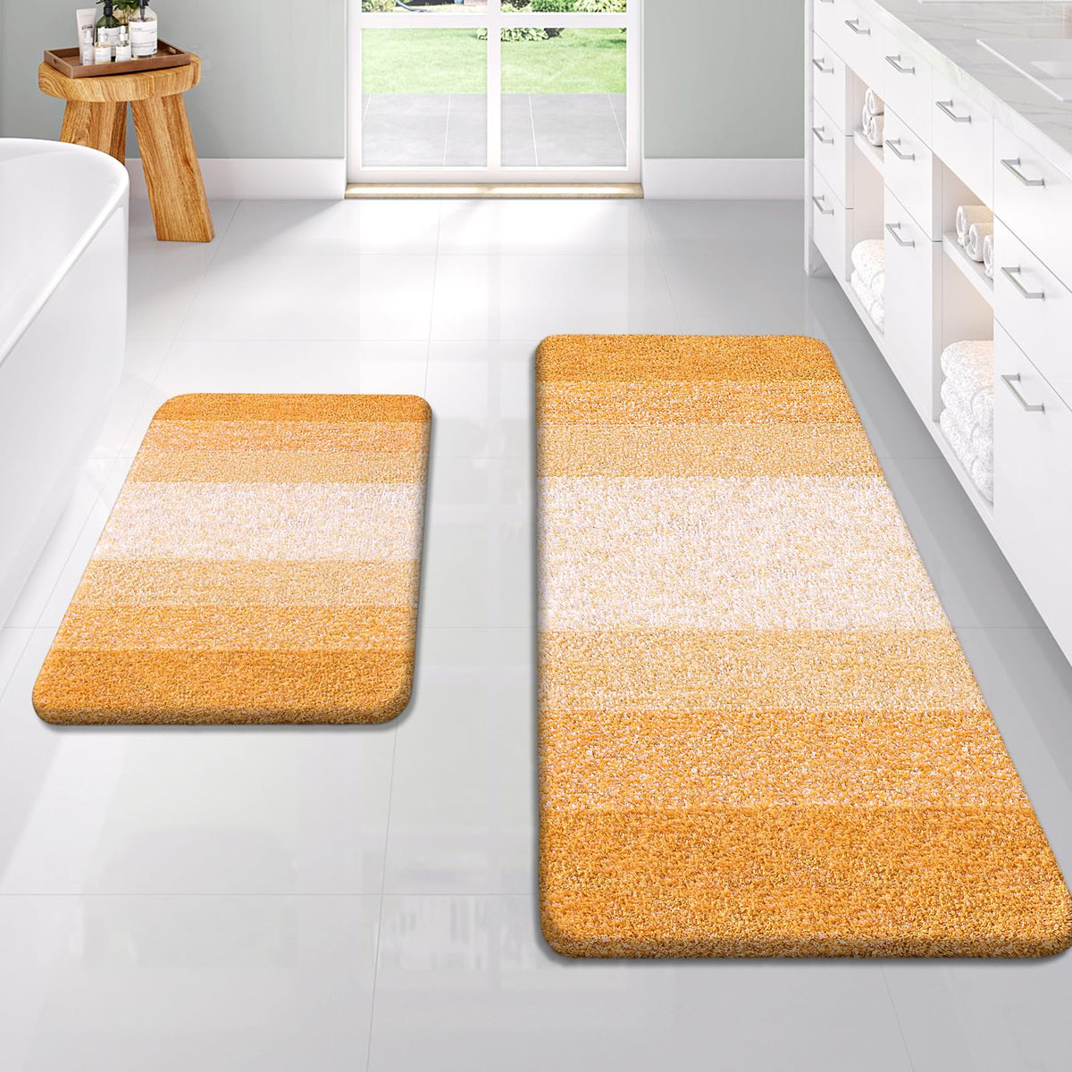 OLANLY Micorfiber Bathroom Rug Set 2 Piece, Soft Absorbent Bath Mats, Grey