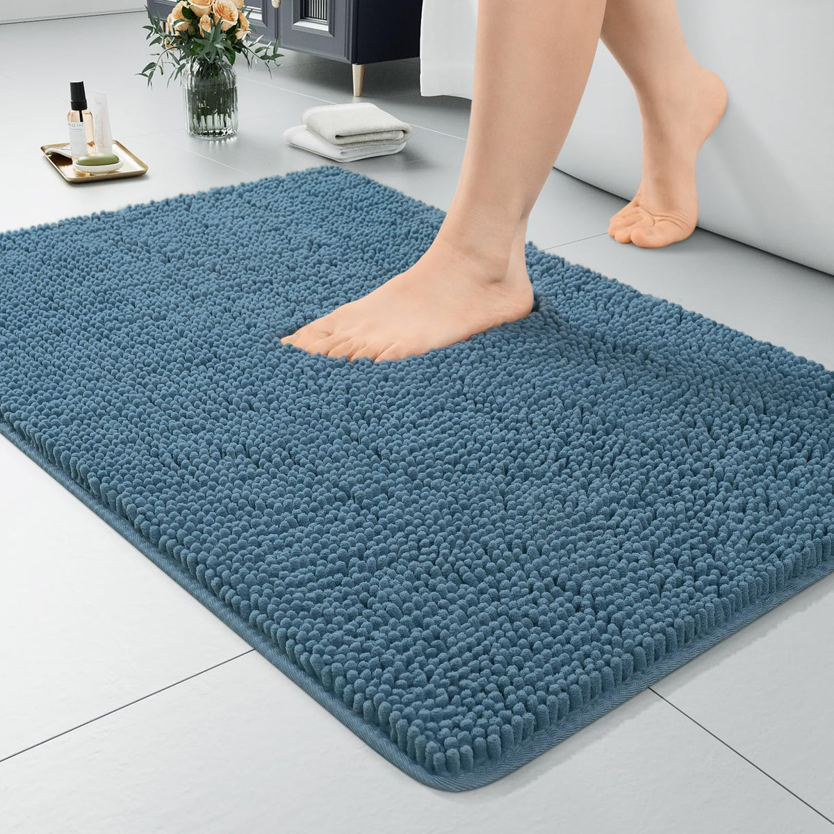 LOCHAS Luxury Bathroom Rug Shaggy Bath Mat 24 x 60 Inch, Gray