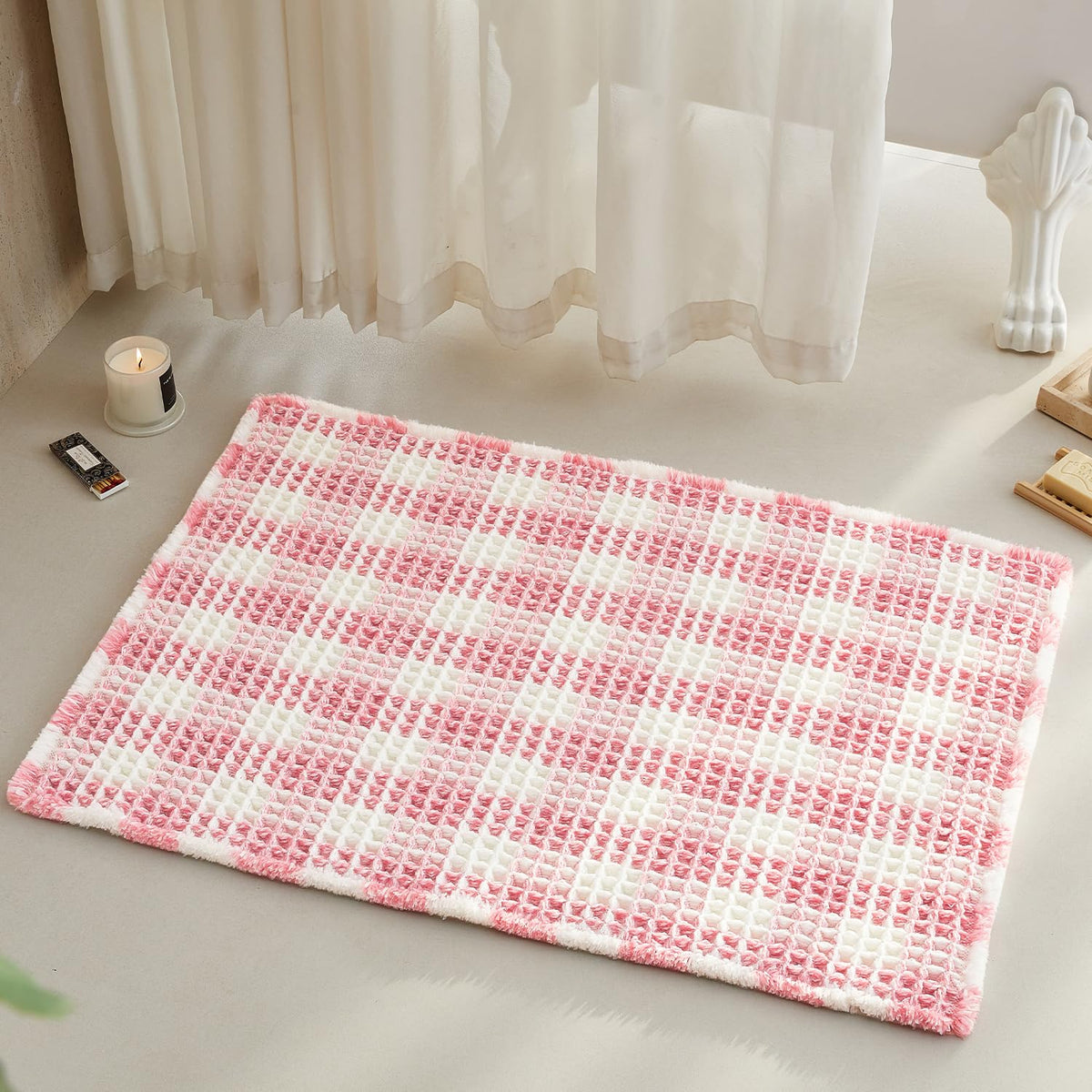 TYUU Waffle Bath Mat, Boho Bathroom Rugs Non Slip Washable, 30x20 Khaki