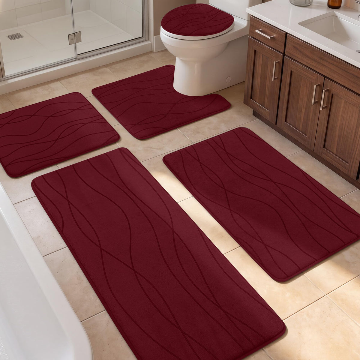 YIHOUSE Bathroom Rugs Set 5 Piece, Memory Foam Bath Mat Dark Grey