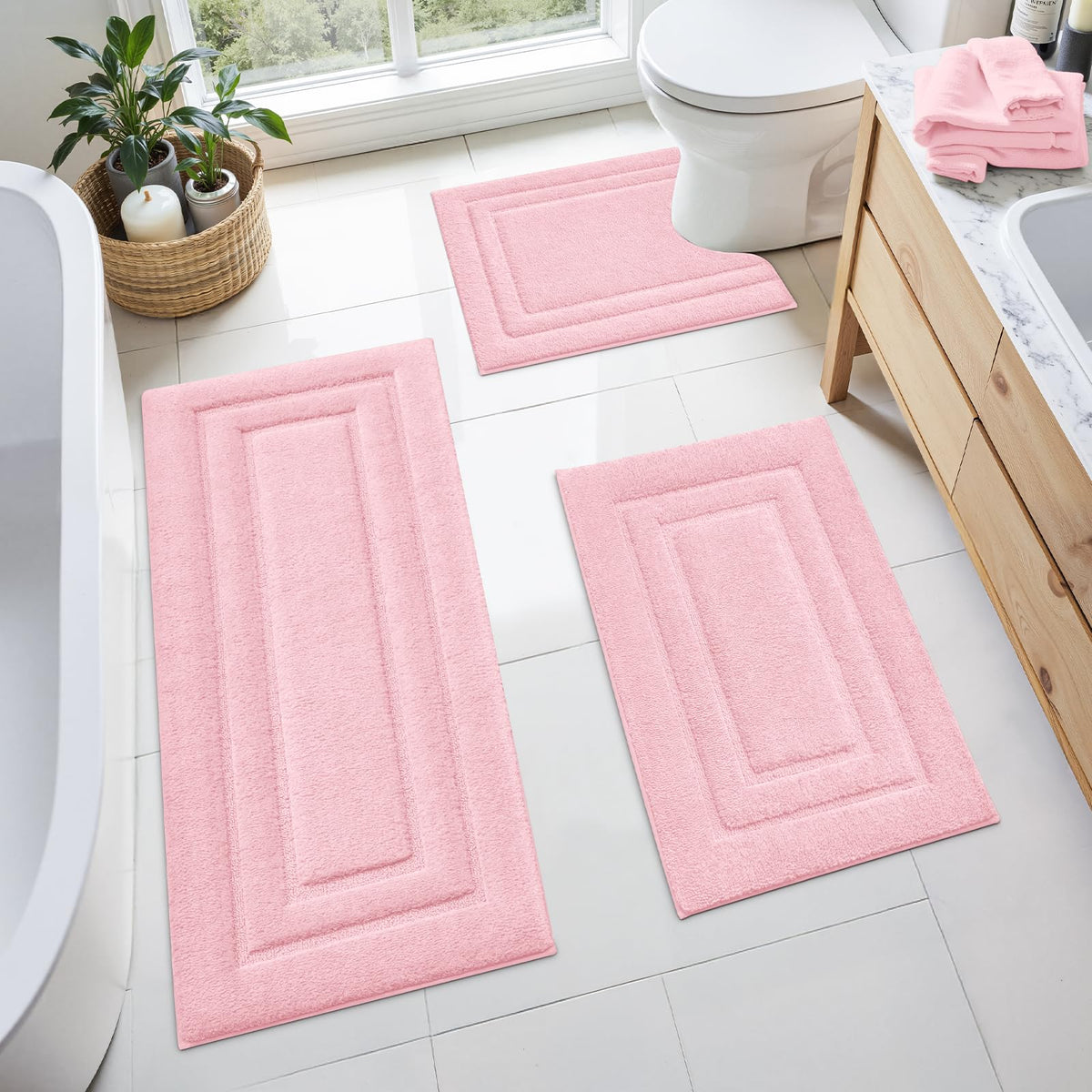 HOMEIDEAS Black Bathroom Rugs Set of 3, Non Slip Bath Mats