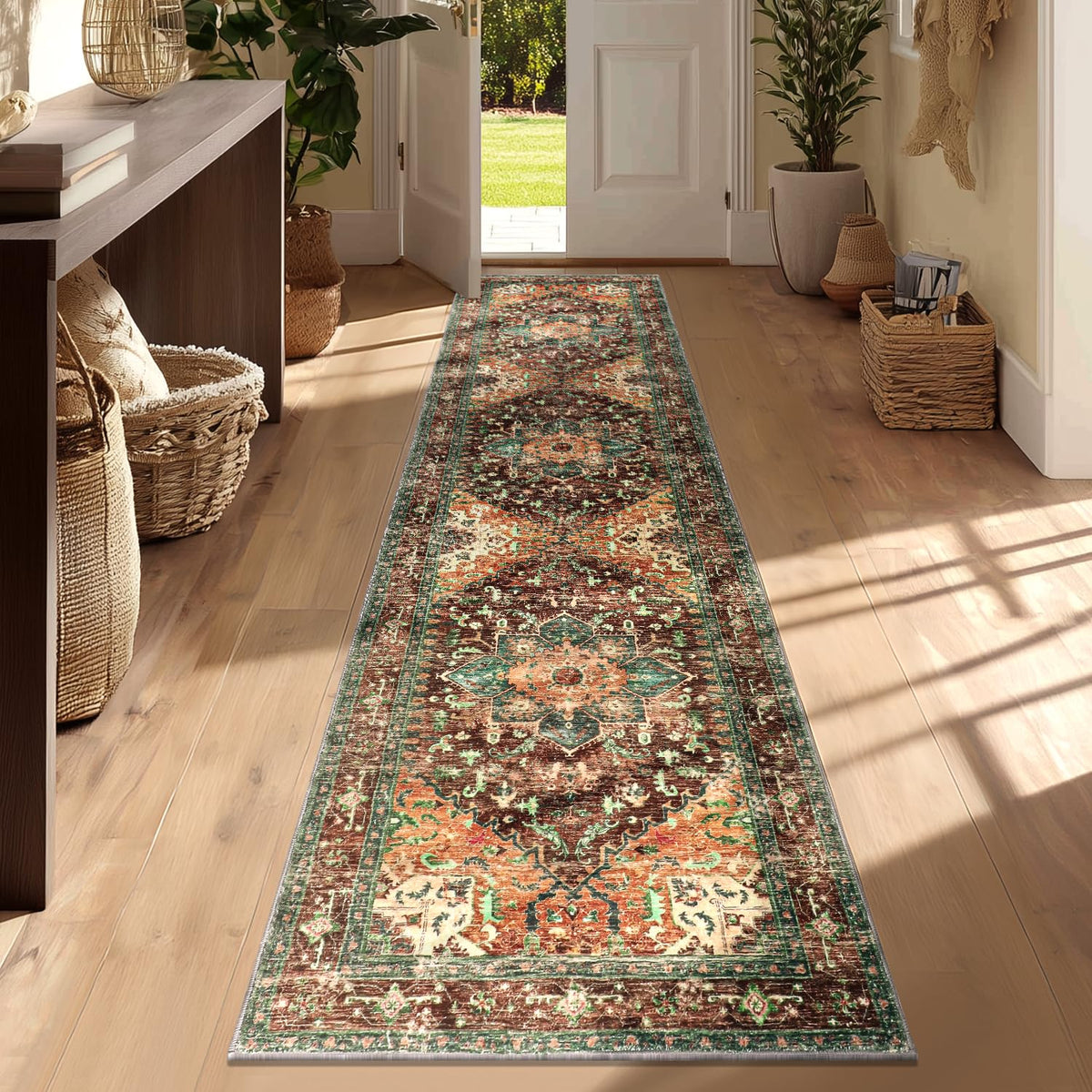 Yamaziot Washable Runner Rug, 2x8 Non-Slip Boho Vintage Hallway Kitchen Rug