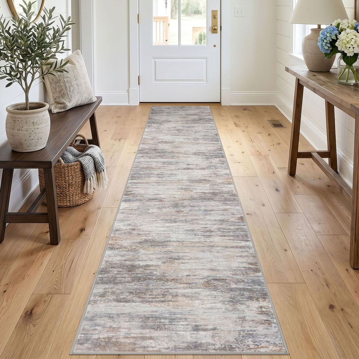KOZYFLY Abstract Entryway Rug 2x3 Washable Door Mat Indoor Blue Beige