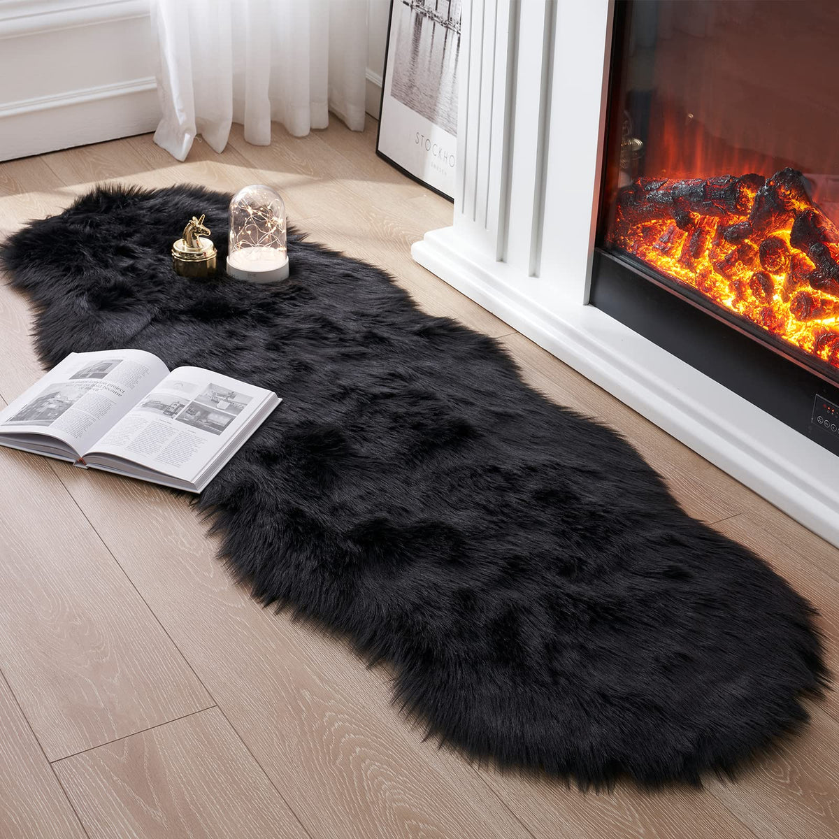 Tangsoo 2x6 Beige Faux Fur Rug,Soft Sheepskin Fluffy Runner Rug for Bedroom