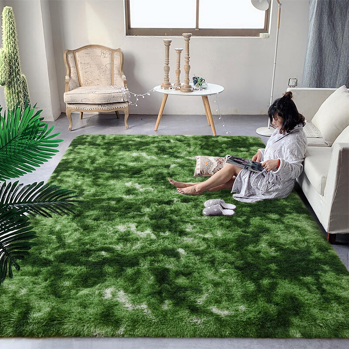 DweIke Fluffy Sage Green Runner Rugs for Bedroom, 2x6 Feet Soft Plush Long Runners for Girls Boys Kids, Non-Slip and Machine Washable Bedside Rug, Small Throw Carpet for Hallway Rooms Decor