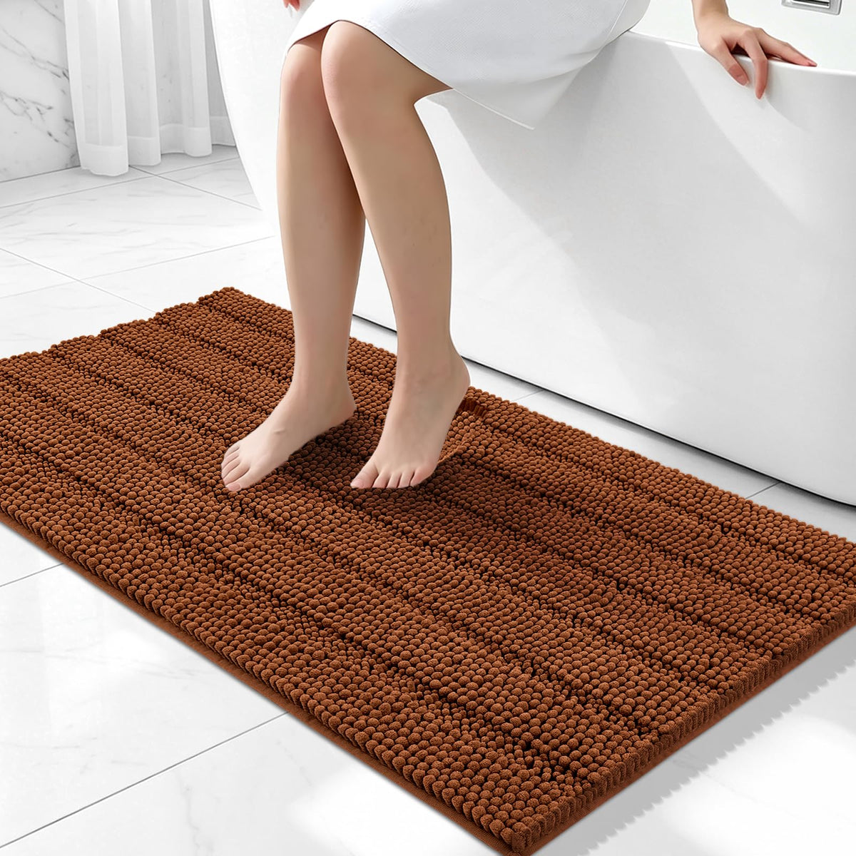 Bcoimo Small Bath Rug Mat,24x17 Chenille Non Slip Gray Bathroom Shower Mat