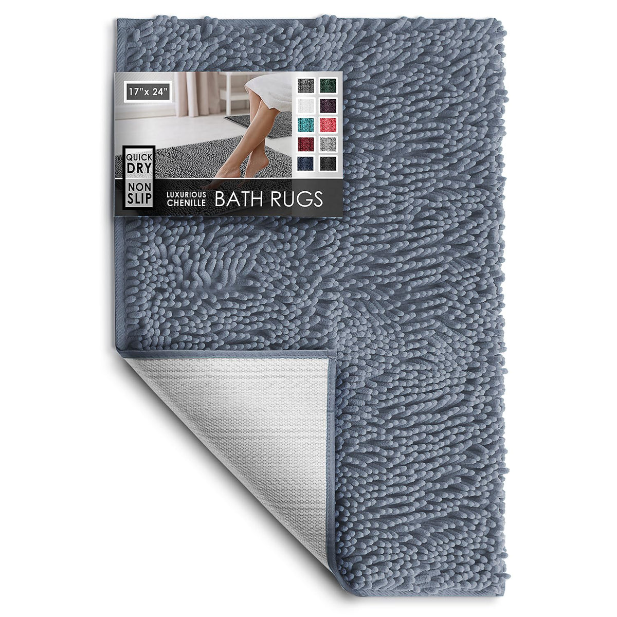 Hearth & Harbor Bathroom Rugs, Chenille Bath Mat - Machine Washable Bath Mats for Bathroom Non-Slip Backing Rubber, Quick Dry Bathroom Mat, 17 x 24 + 20 x 32 - Hunter Green