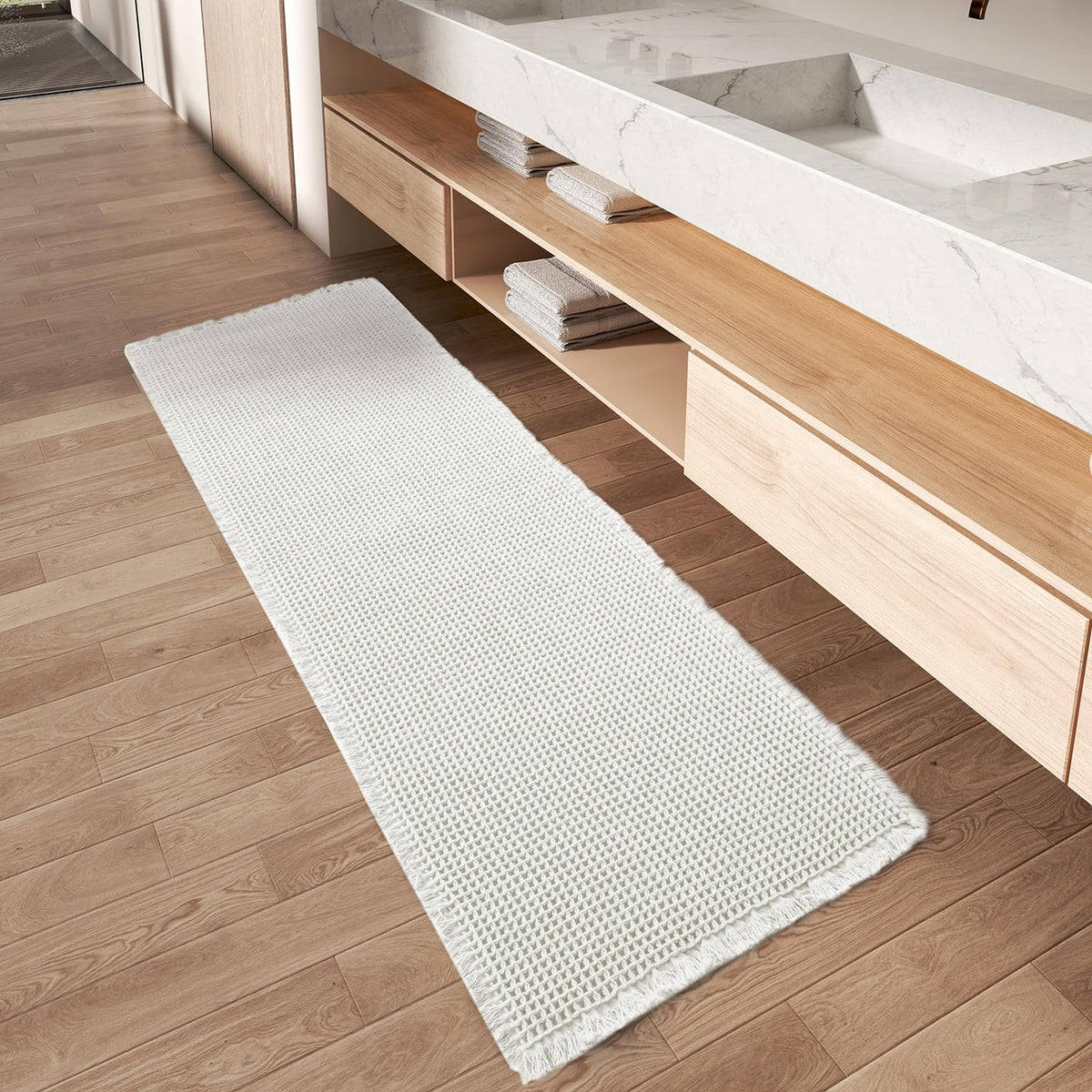 Upgraded Waffle Bath Mat Ultra Absorbent Non Slip Bathroom Mat, 17" x 24"
