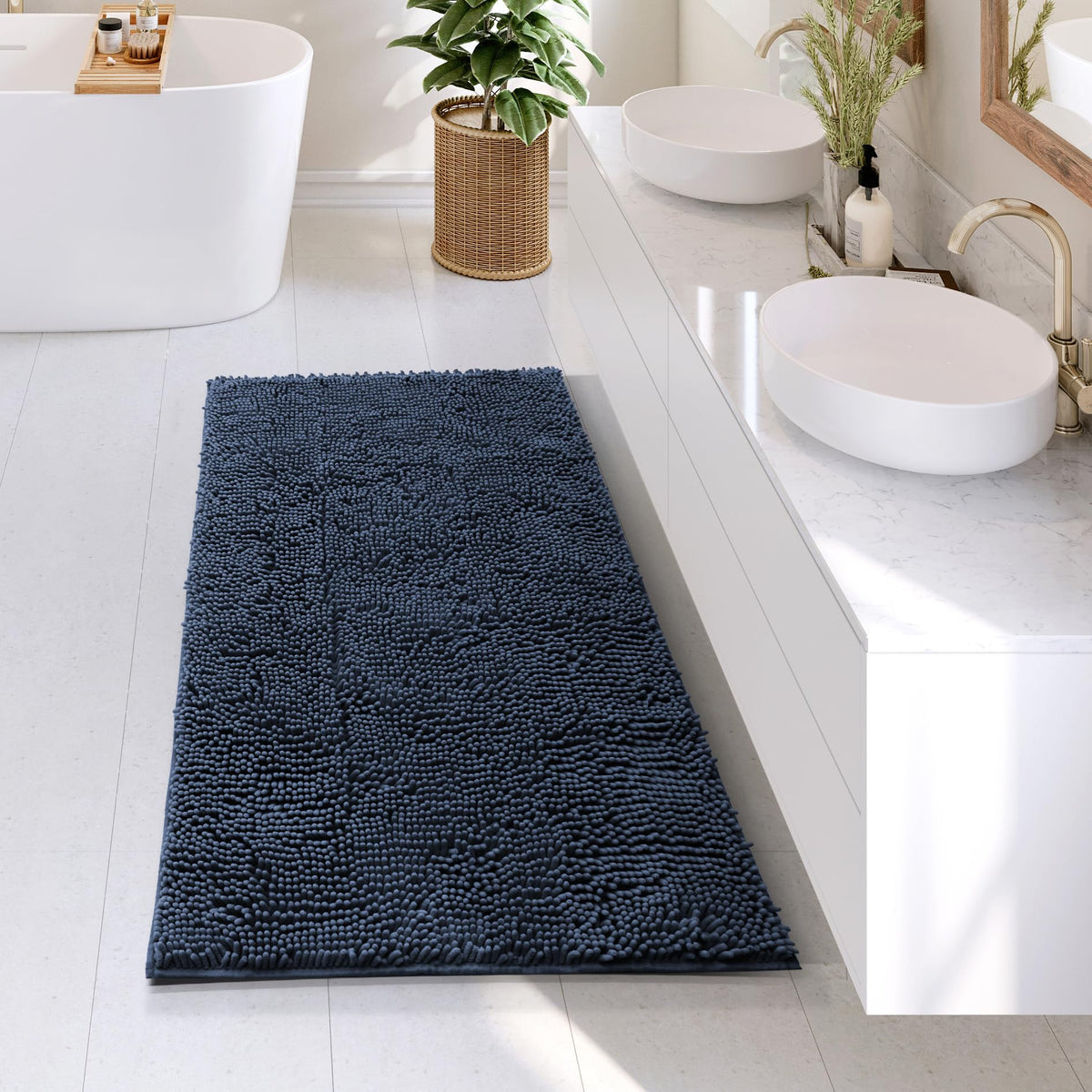 Hearth & Harbor Bathroom Rugs, Chenille Bath Mat - Machine Washable Bath Mats for Bathroom Non-Slip Backing Rubber, Quick Dry Bathroom Mat, 17 x 24 + 20 x 32 - Hunter Green