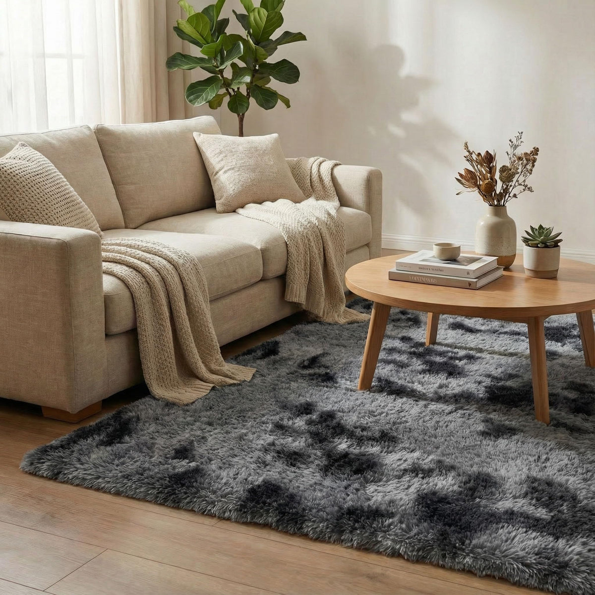 duduta Navy Blue Fluffy Plush Runner Rugs 2x6 ft Tie Dye Rectangle Shag Rug