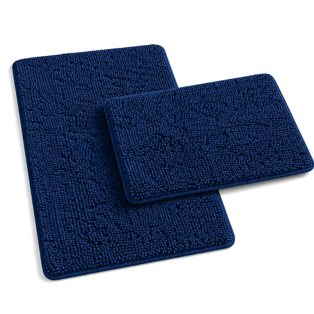 RUN HELIX Bathroom Rugs Set 2 Piece Thick Chenille Bath Mats, Soft Quick Dry Plush Absorbent Bath Rugs with Non-Slip PVC Backing, 32x20+24x16 Inch Black