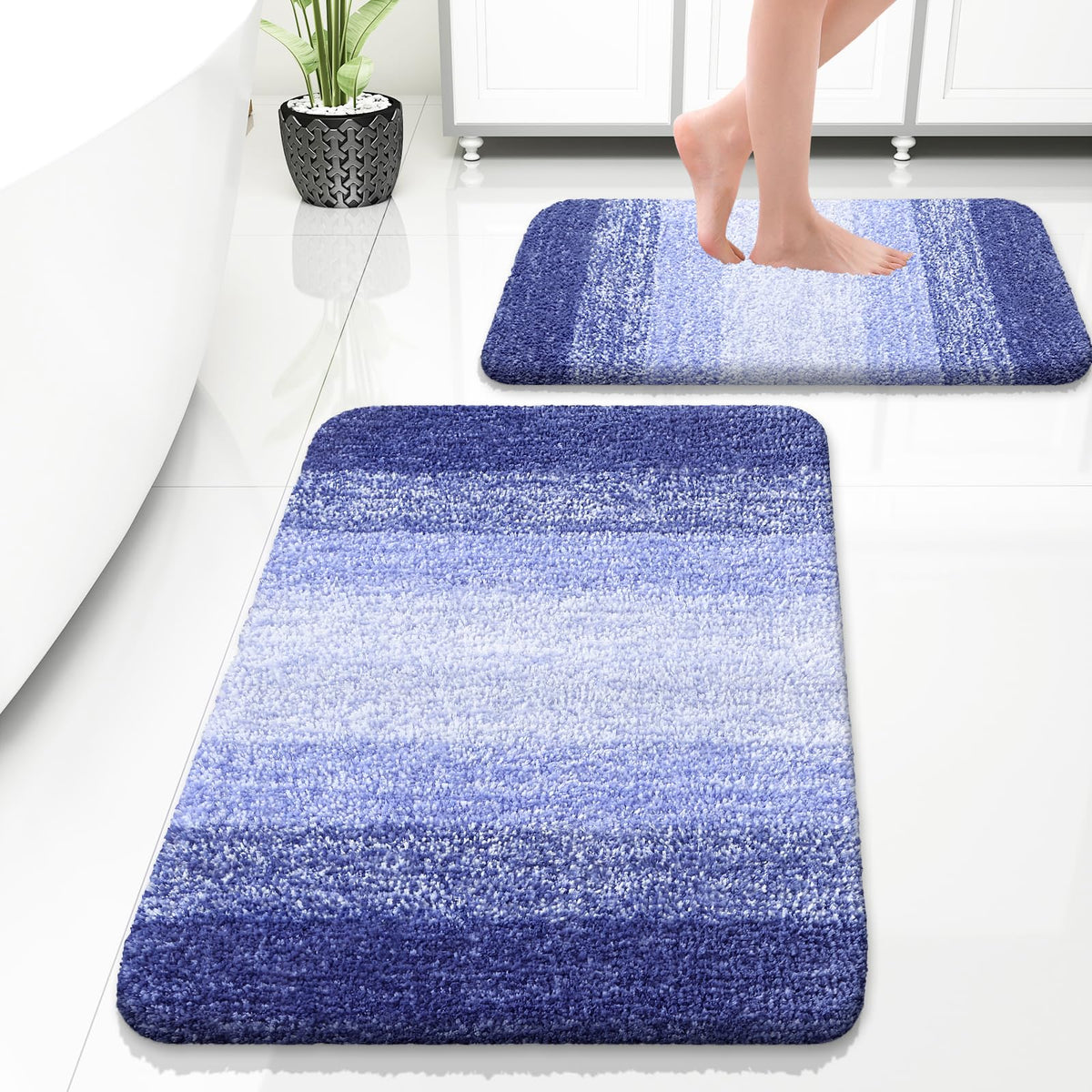 OLANLY Micorfiber Bathroom Rug Set 2 Piece, Soft Absorbent Bath Mats, Grey