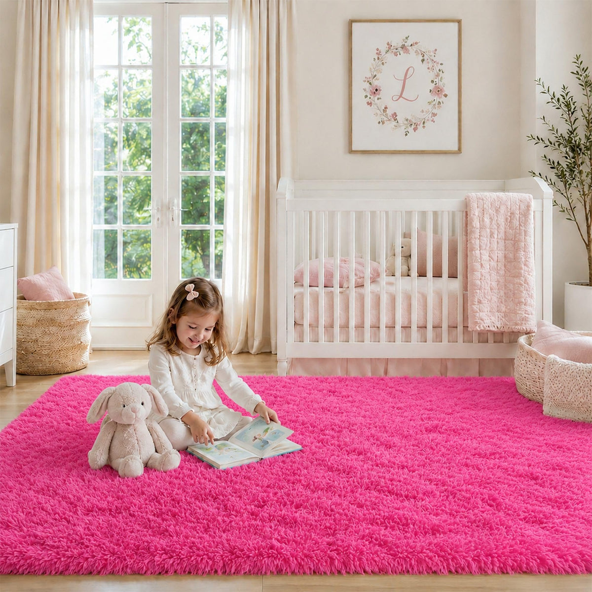 Baby Pink Fluffy Area Rug, Soft Washable, 2x5 Ft for Bedside