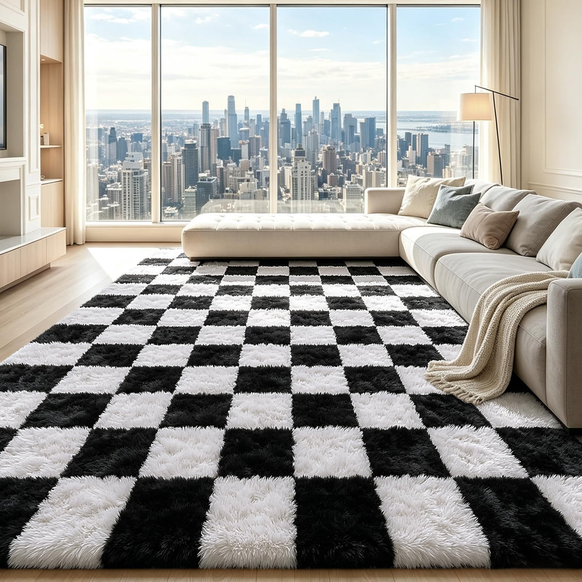 Beige 2x4 Area Rugs for Bedroom, Fluffy Shag Rug Small Rug Bedside Carpet