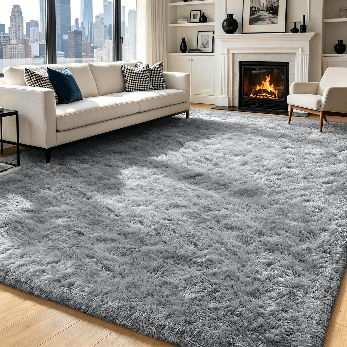 Beige 2x4 Area Rugs for Bedroom, Fluffy Shag Rug Small Rug Bedside Carpet