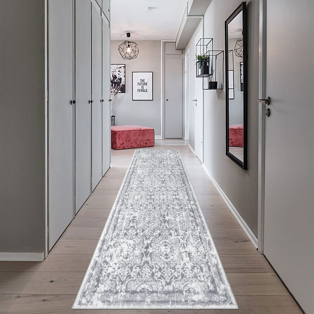 Vaukki Hallway Runner 2x6 ft, Grey Vintage Shaggy Soft Kitchen Rug