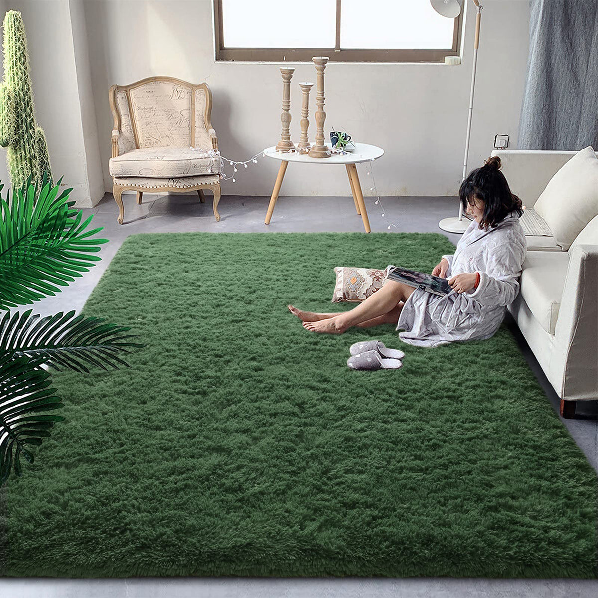 DweIke Fluffy Sage Green Runner Rugs for Bedroom, 2x6 Feet Soft Plush Long Runners for Girls Boys Kids, Non-Slip and Machine Washable Bedside Rug, Small Throw Carpet for Hallway Rooms Decor
