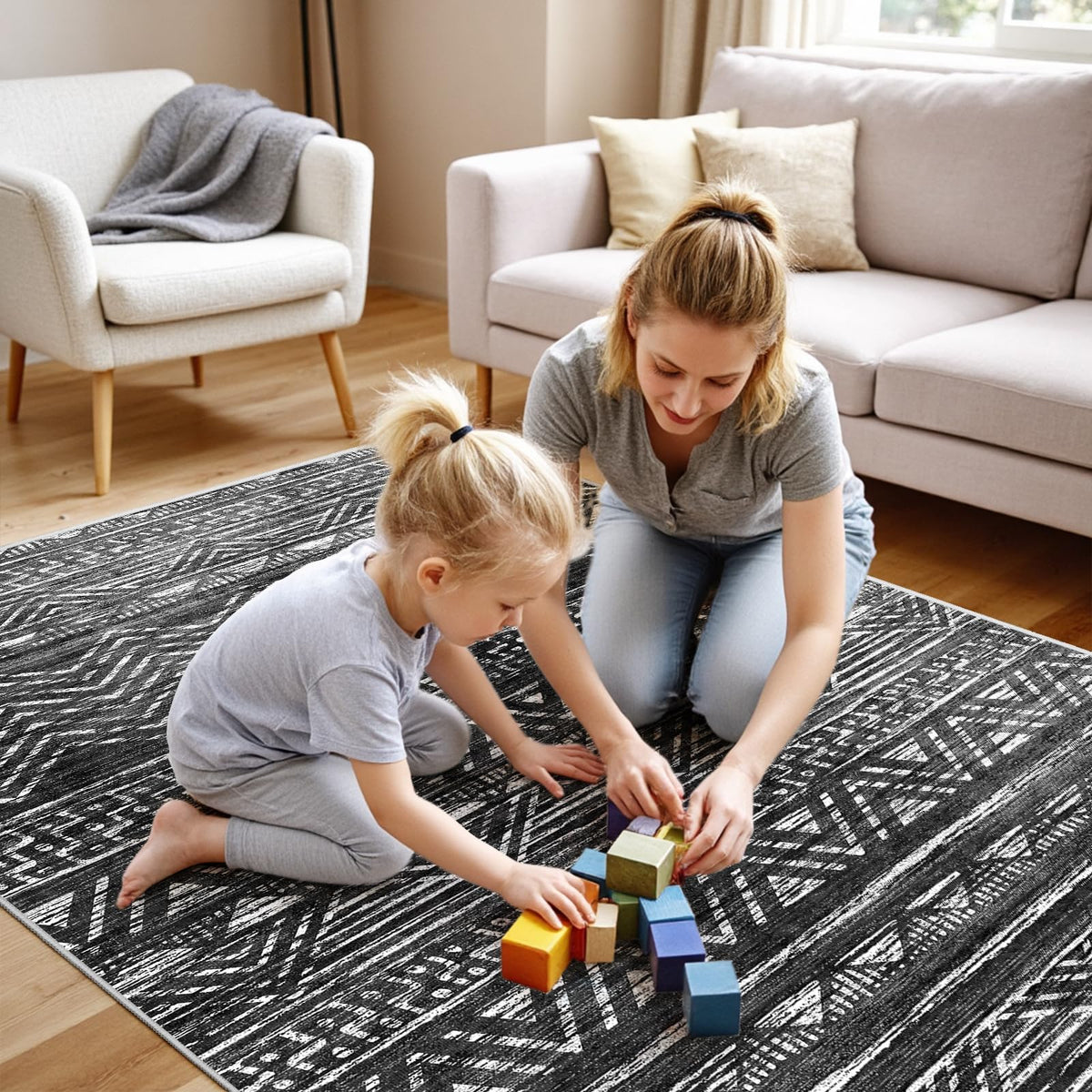 2x5 Runner Rug Washable Moroccan: Non Slip Kitchen Long Floor Mat Beige