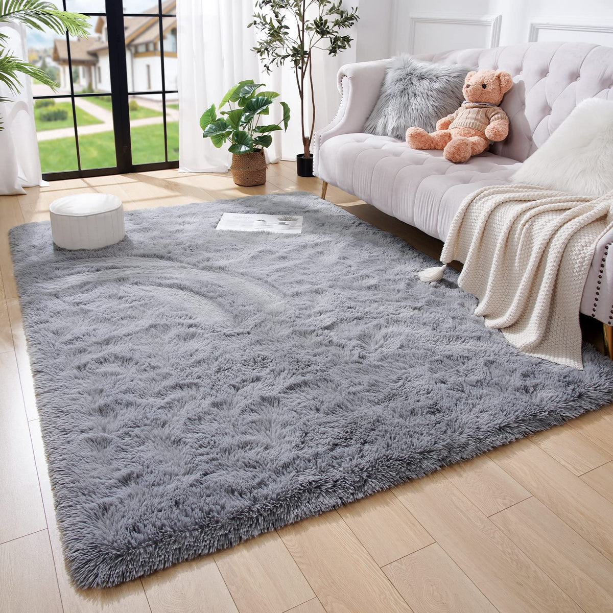 Amearea Shag Fluffy Small Rug, 2x4 Throw Rugs for Bedroom Girls, Black