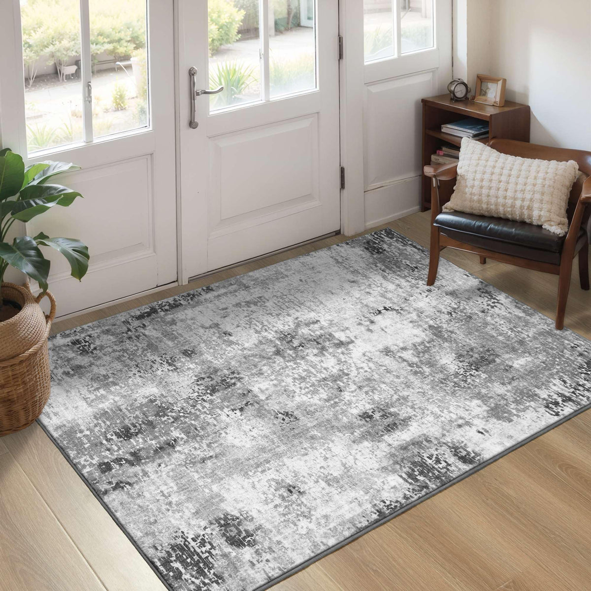 Ompaa 2x6 Rug Runners for Hallways Kitchen Runner Rug Non Slip Washable Grey Long Runner Rugs with Rubber Backing Soft Abstract Carpet Runner for Hallways, Kitchen, Bedroom, Bathroom, Entryway