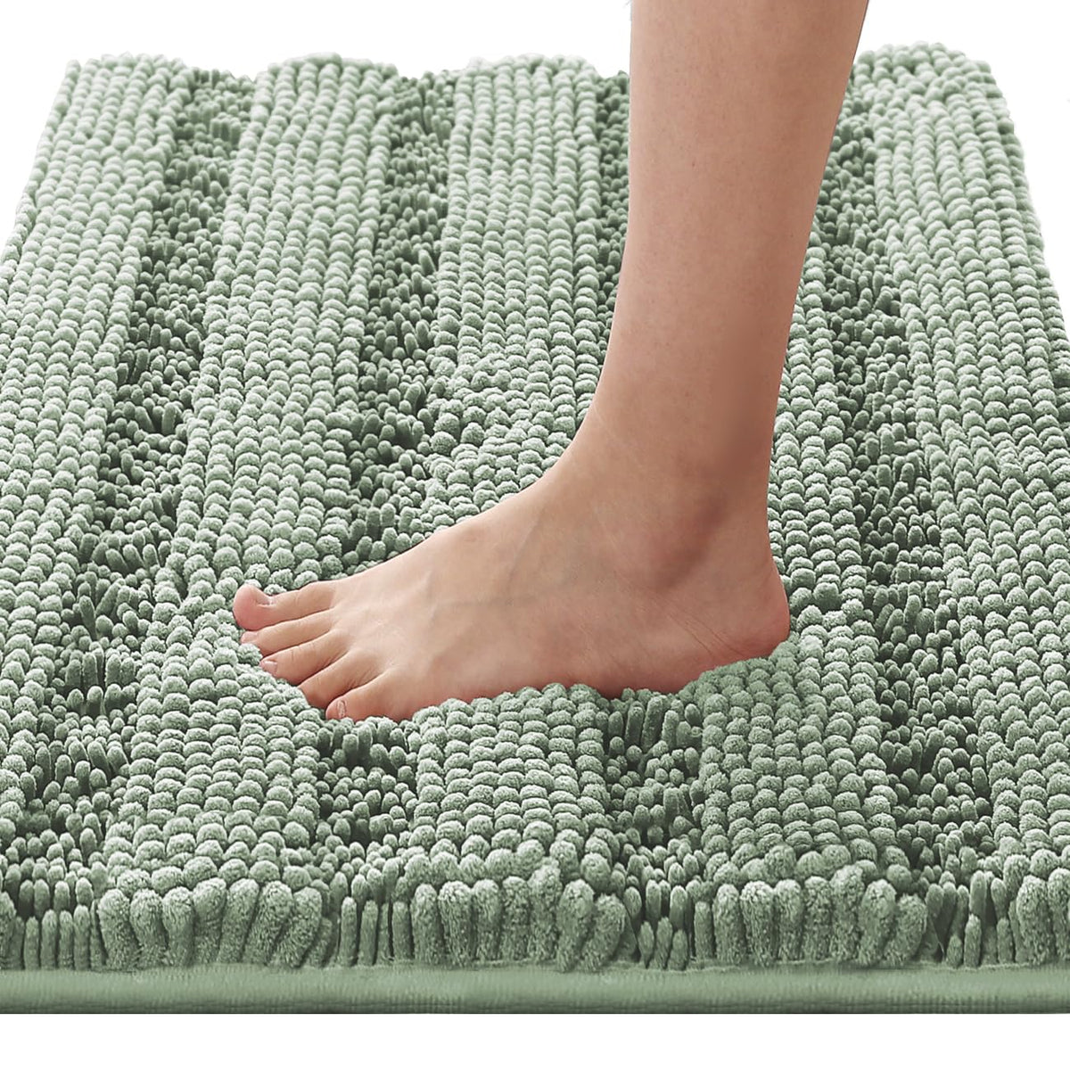 H.VERSAILTEX Bathroom Rugs Bath Rug Set 2 Piece Bathroom Contour Rug Toilet Mat Sets Non Slip Contour Bath Rug Ultra Thick Water Absorbent Striped Bath Mats Washable(47" x 17" Plus 20" x 20" U, Cream)