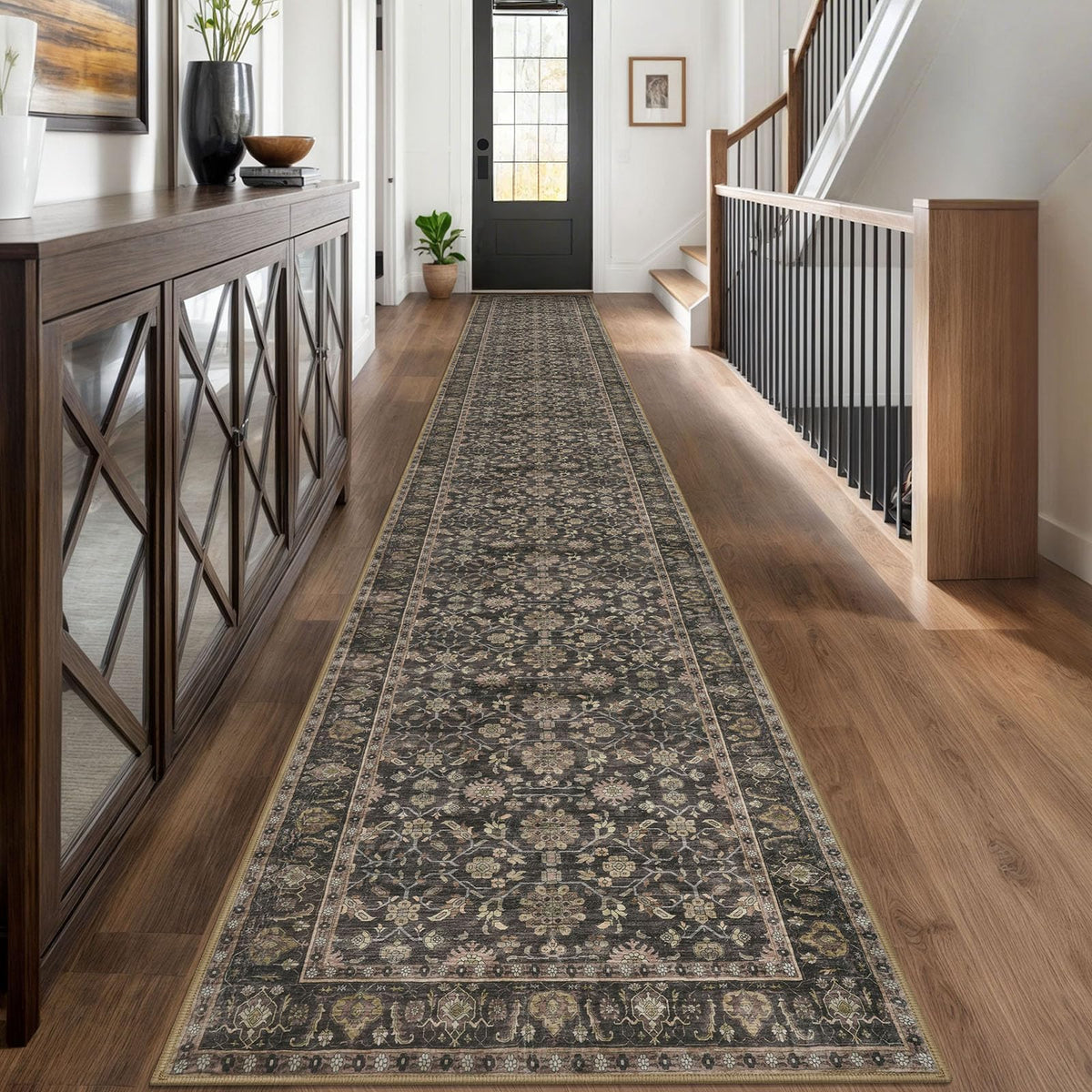 KUTA Vintage Floral Washable 2x3 Rugs for Entryway Blue Grey Beige