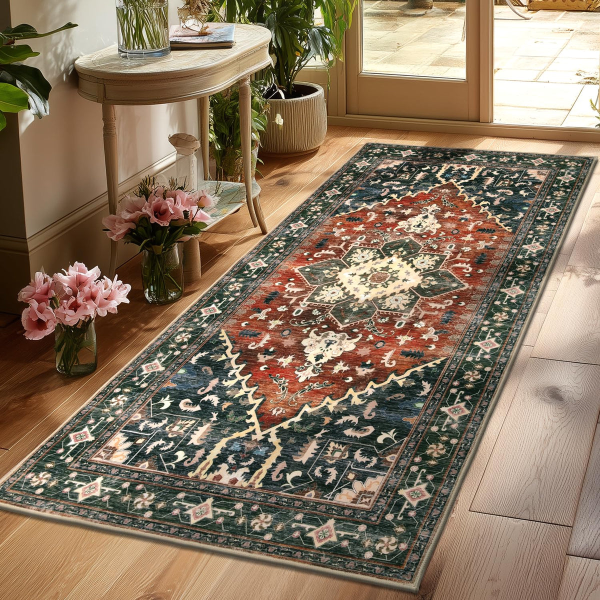 Yamaziot Washable Runner Rug, 2x8 Non-Slip Boho Vintage Hallway Kitchen Rug