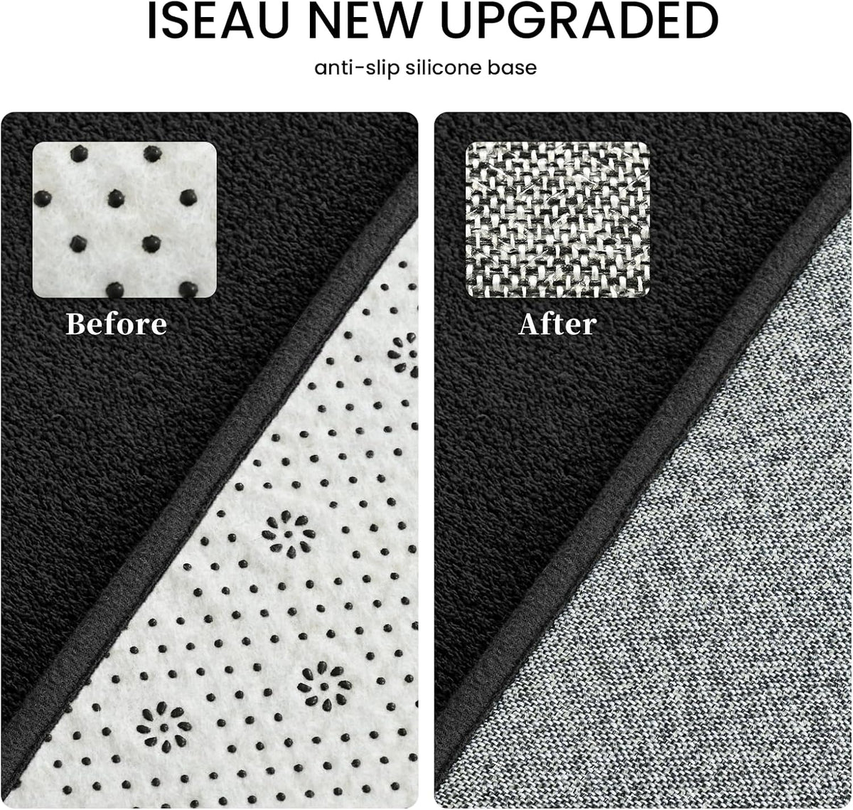 ISEAU 2x6 Soft Runner Rug for Hallway, Washable and Non-Slip, Black