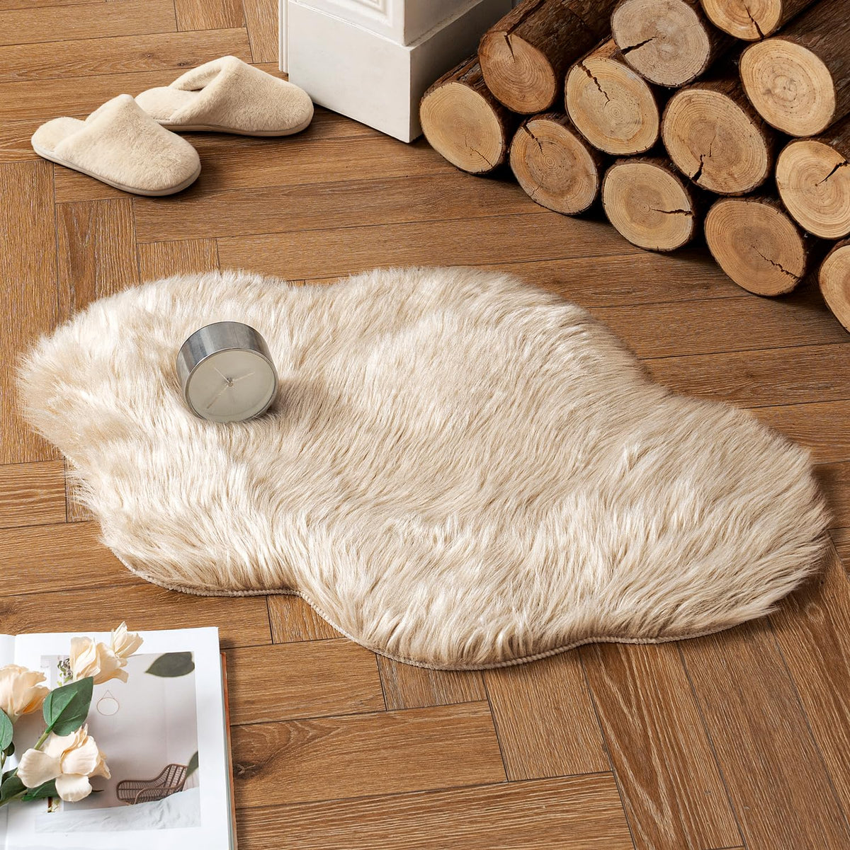 MIULEE Fluffy Area Rug 3x5 ft Faux Fur Sheepskin Rug for Bedroom White