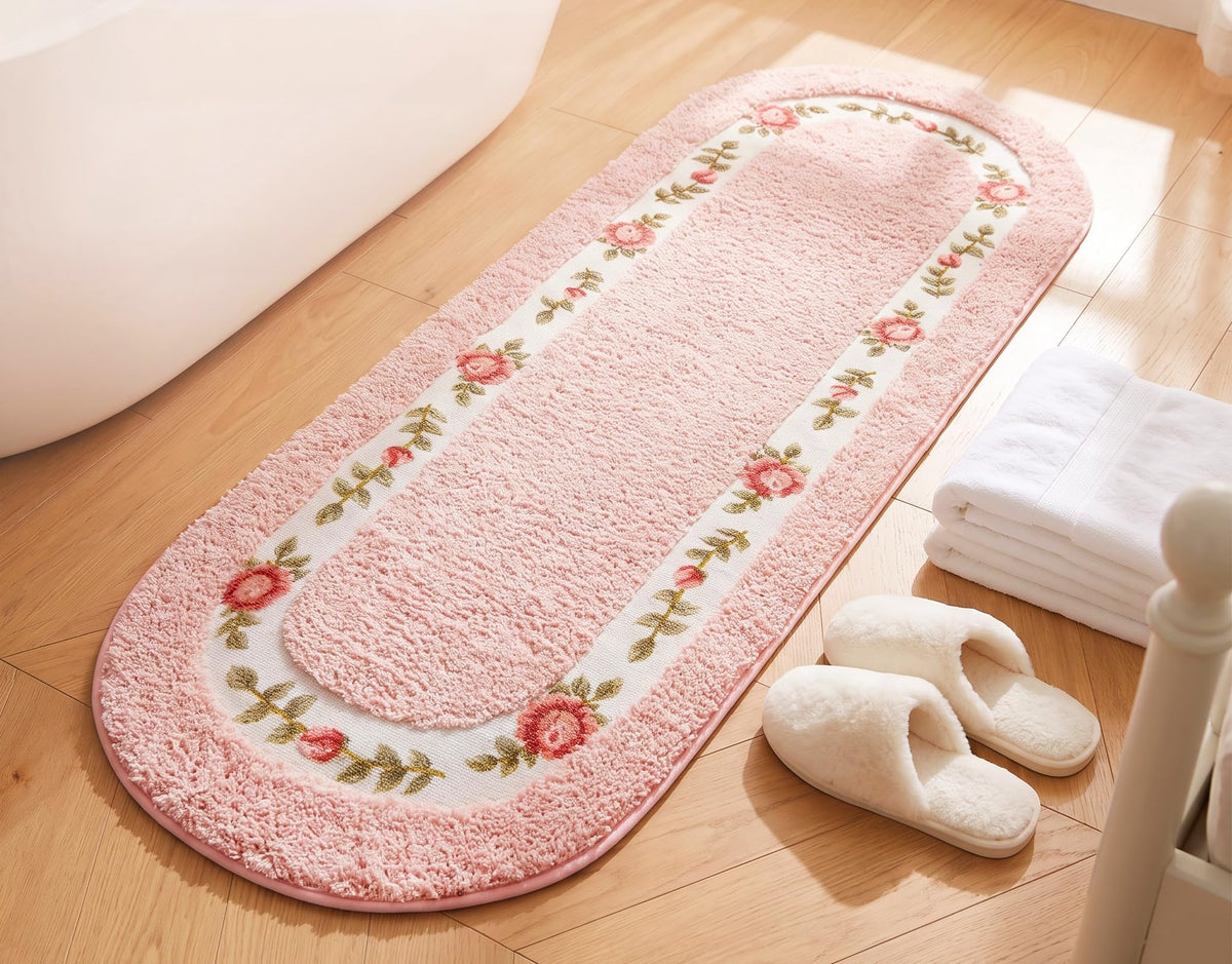 Stay Young Green Rose Area Rugs for Bathroom Bedroom 17.71 x 49.21 Inch