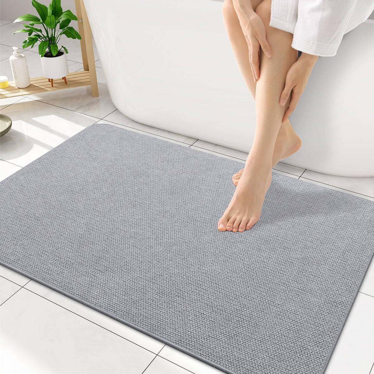 Smiry Ultra Thin Bath Mat 30X20, Non Slip Rubber Washable Bathroom Rugs
