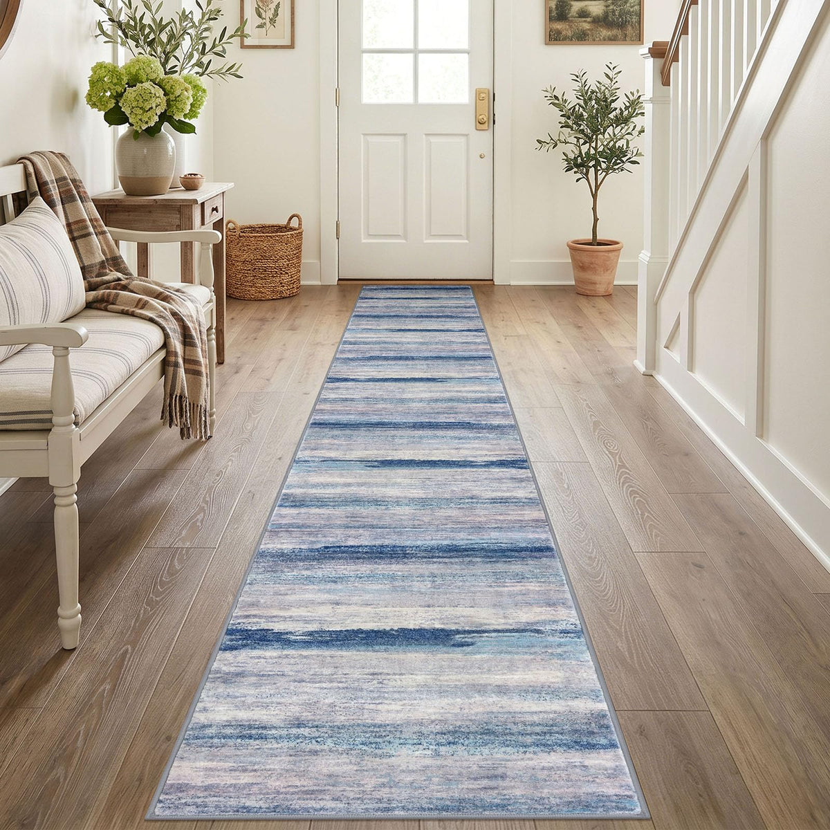 KOZYFLY Abstract Entryway Rug 2x3 Washable Door Mat Indoor Blue Beige