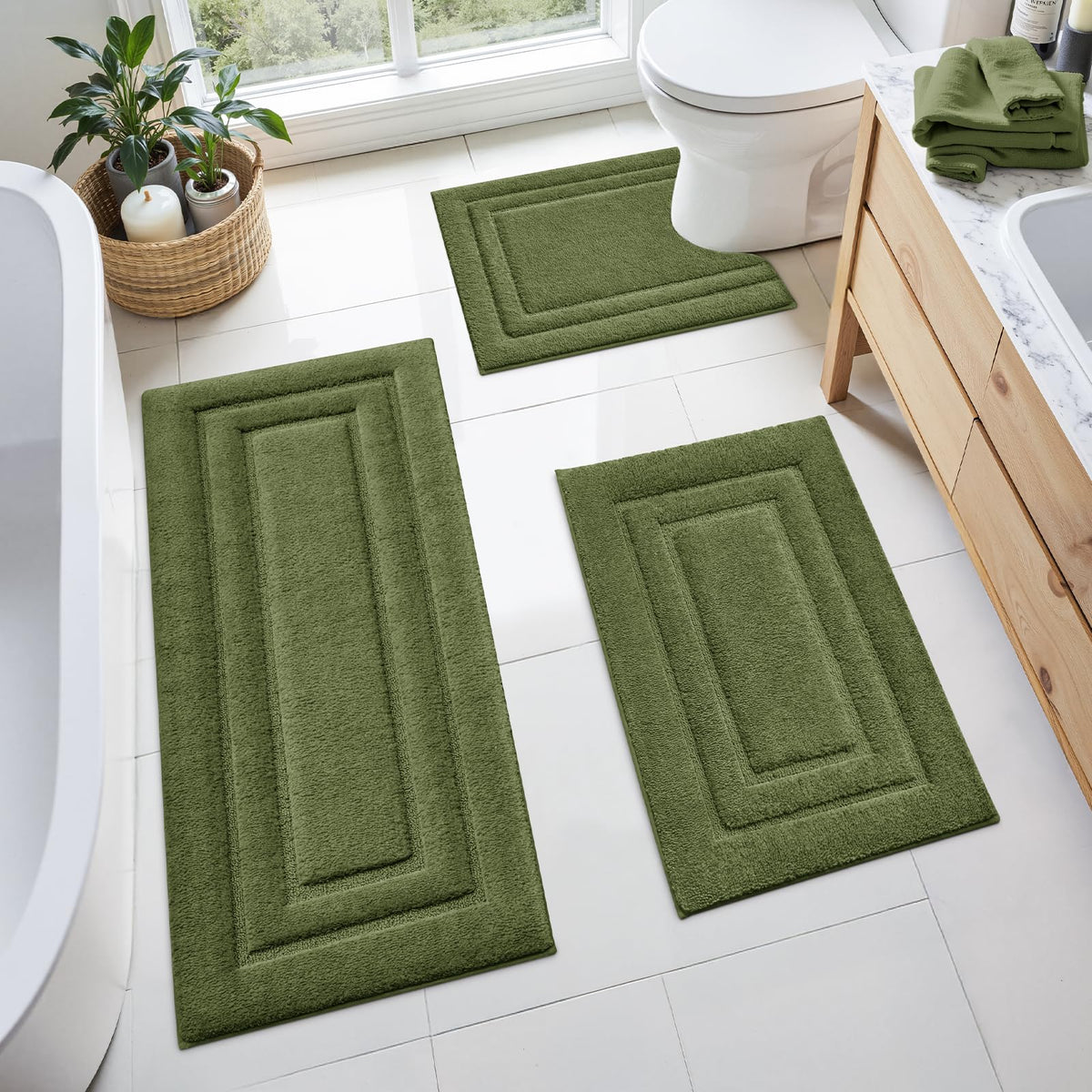 HOMEIDEAS Black Bathroom Rugs Set of 3, Non Slip Bath Mats