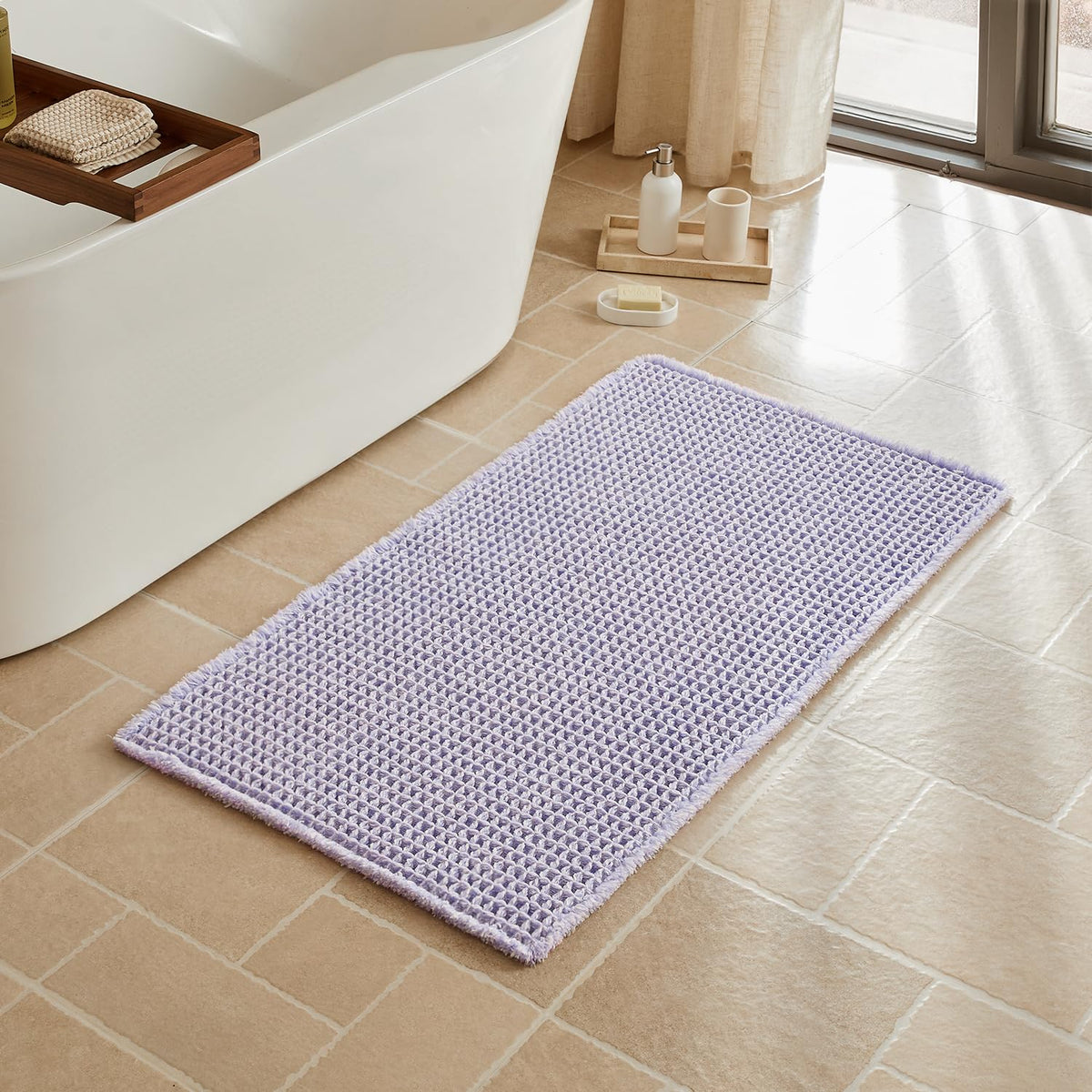 Triohero Waffle Bath Mat, Small Boho Bathroom Rugs Non Slip, 16x24 Khaki