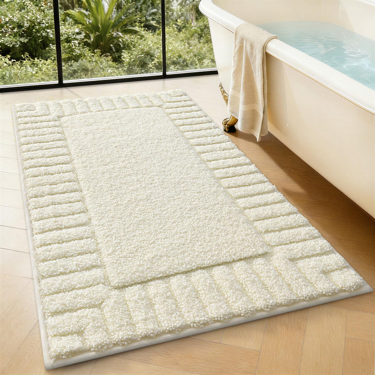 LUMI Soft Bathroom Rugs Absorbent, Non Slip Bath Mat 20x32, White
