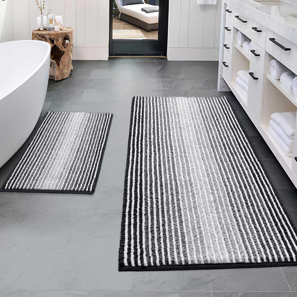 BSICPRO Bathroom Rugs Sets 2 Piece, Non Slip Boho Bath Mats, Beige