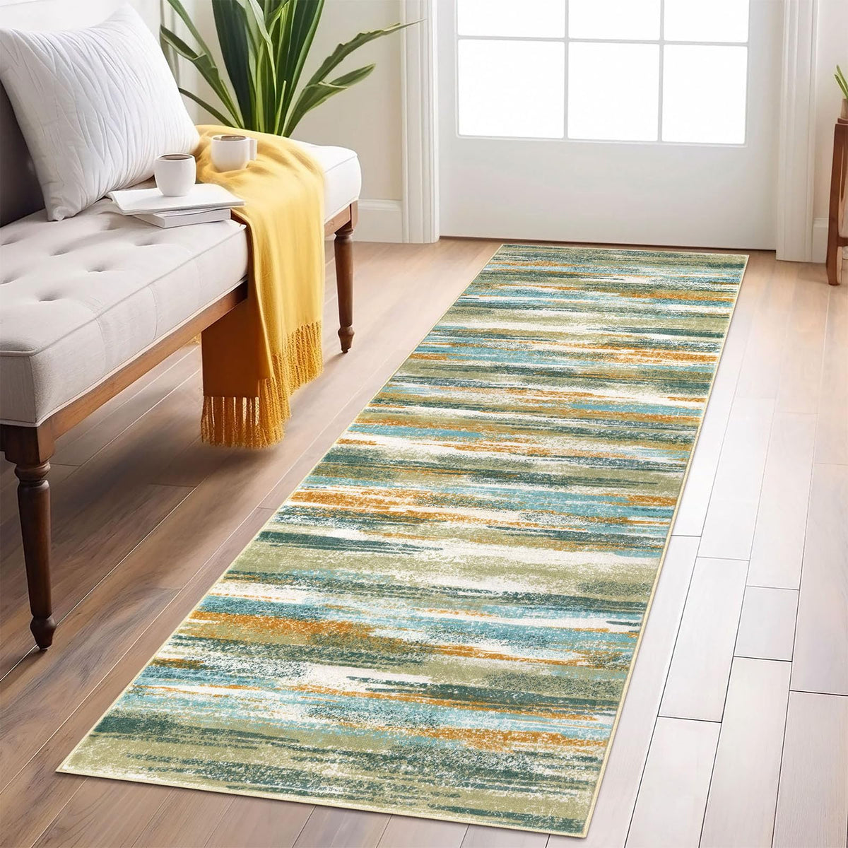 Lansny Abstract Washable 2x6 Runner Rug Non Slip Runners for Hallway
