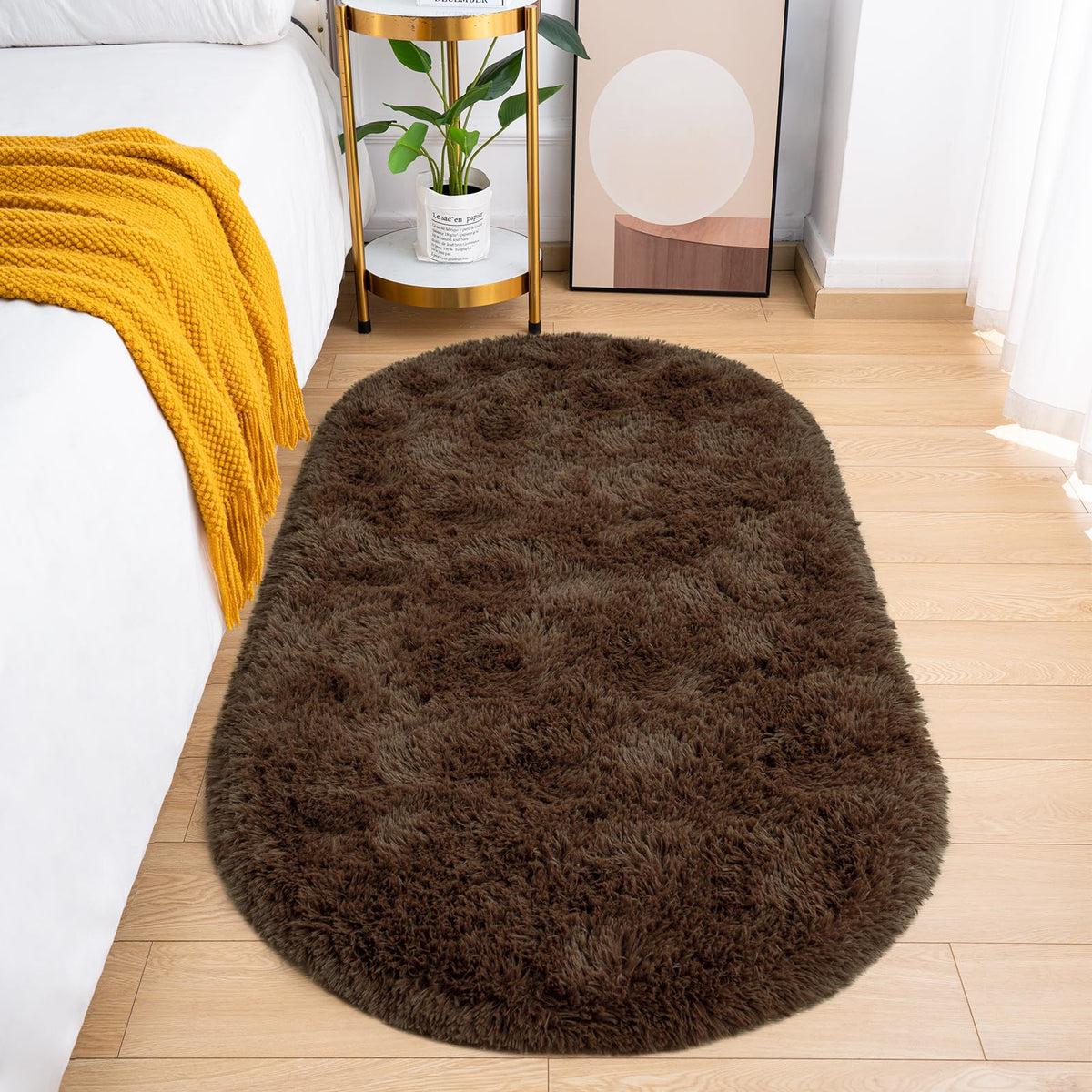 Goideal Fluffy Bedroom Rug, Small Oval Area Rugs, Cream Shag Bedside Carpet for Kids Room Nursery Dorm Cute Fuzzy Indoor Decor for Boy and Girl, 2.6 x 5.3 Feet