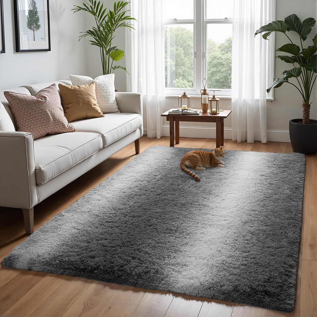 Zentavio 2x6 Runner Rugs for Hallway Shag Soft Bedroom Bedside Rugs Non Slip Fluffy Carpet for Kids Girls Boys Home Decor Aesthetic Dorm Nursery Tie-Dyed Black Grey