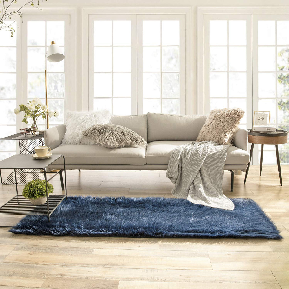 Ashler Faux Fur Rug, White, 2x3 Ft, Machine Washable