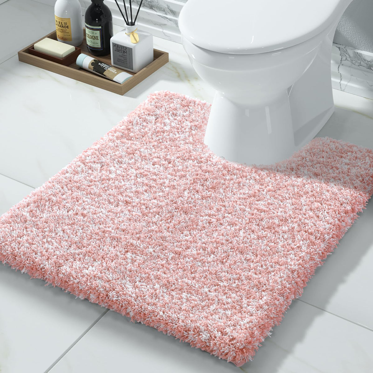 Yimobra Bathroom Rugs Non Slip Washable 32X20, Ultra Soft and Water Absorbent Bath Mats, Plush Fluffy Shower Mat Outside, Microfiber Thick Matts for Bathroom Floor/Tub, Light Gray and White