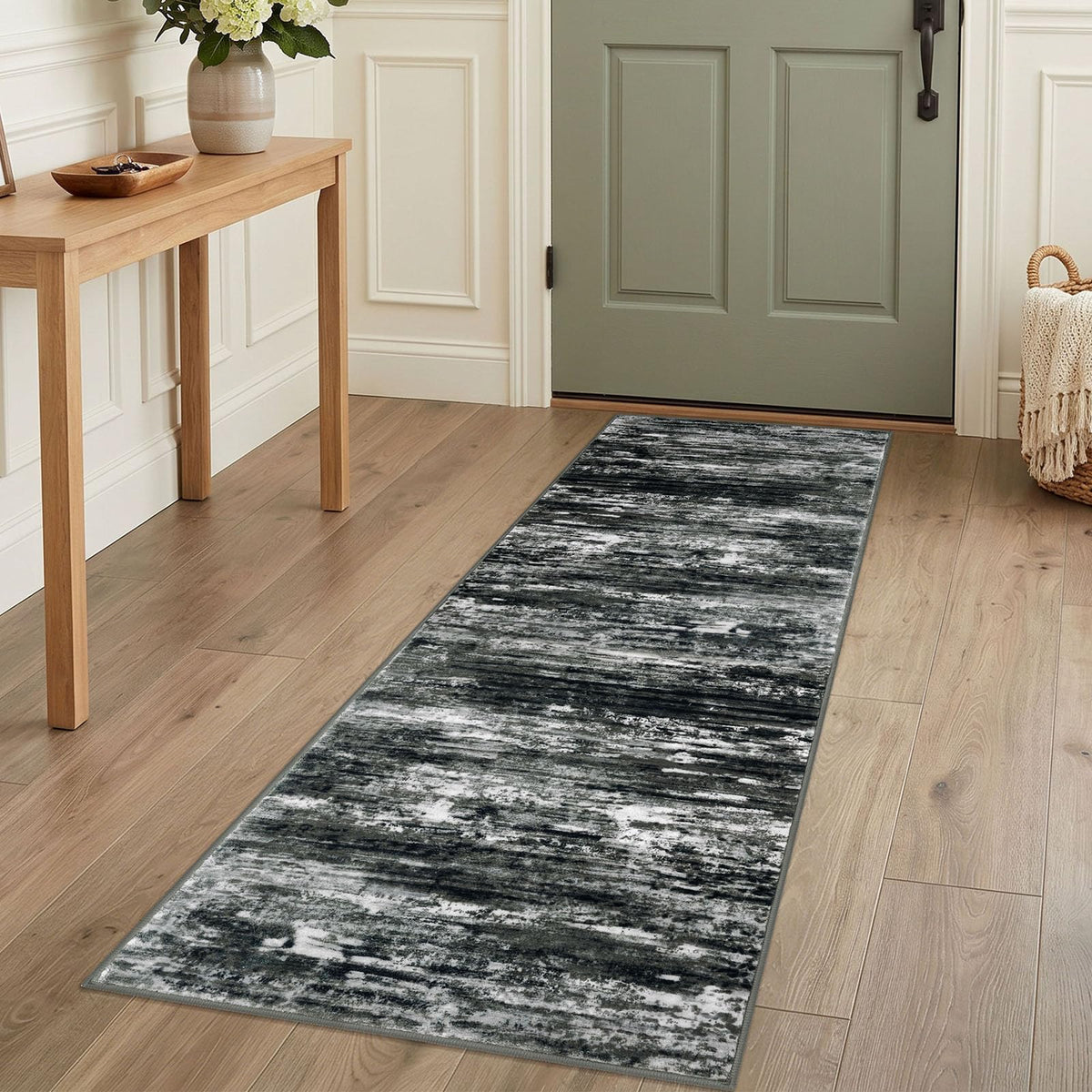 KOZYFLY Abstract Rugs for Entryway 2x3 Washable Small Area Rug Grey-Blue